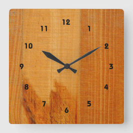 温かい木板 スクエア壁時計