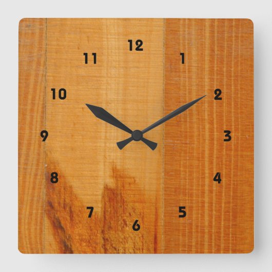 温かい木板 スクエア壁時計 (正面)