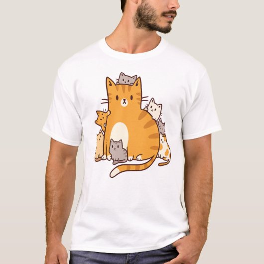 温かい猫ファミリー Tシャツ (正面)