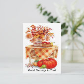 温かい秋の収穫テーブル スティルライフ ポストカード (スタンド正面)