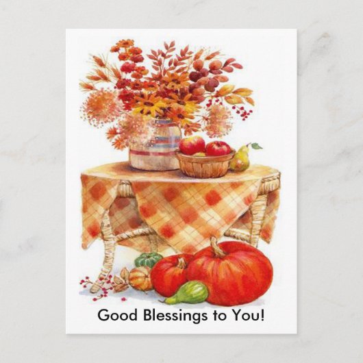 温かい秋の収穫テーブル スティルライフ ポストカード (正面)
