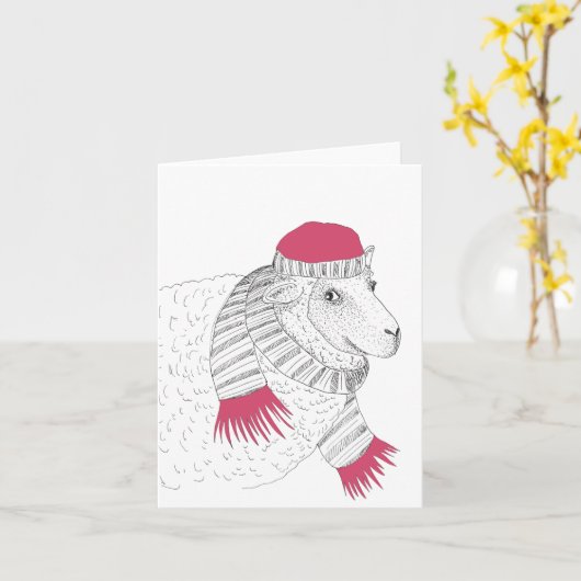 温かい羊を飼う カード (黄色い花)