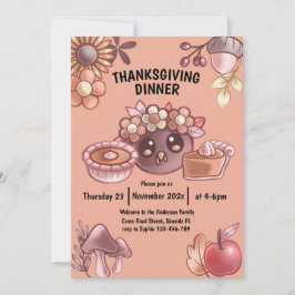 温かい色のボホ感謝祭ディナー 招待状