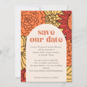 温かい色の大きな花のアーチ 保存日付 招待状 (正面)