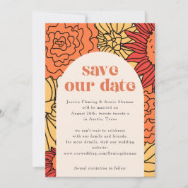 温かい色の大きな花のアーチ 保存日付 招待状