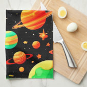 温かい色調の宇宙マンガアート キッチンタオル (四つ折り)