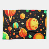 温かい色調の宇宙マンガアート キッチンタオル (横)