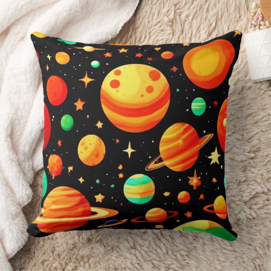 温かい色調の宇宙マンガアート クッション (ブランケット)