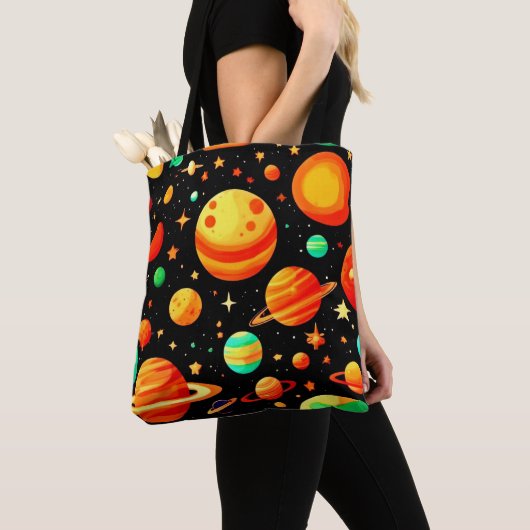 温かい色調の宇宙マンガアート トートバッグ (クローズアップ)