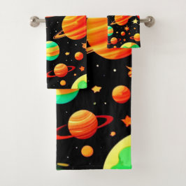 温かい色調の宇宙マンガアート バスタオルセット