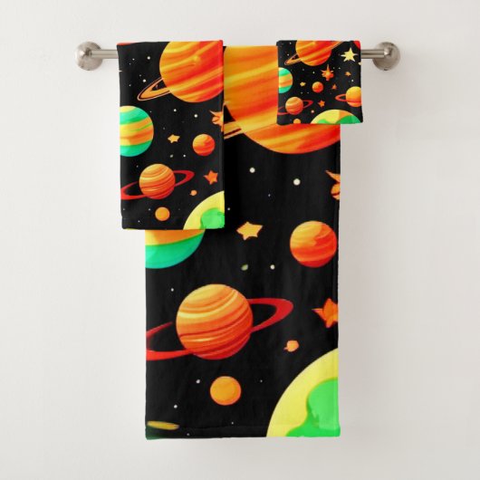 温かい色調の宇宙マンガアート バスタオルセット (インサイチュ)
