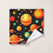 温かい色調の宇宙マンガアート バスタオルセット (ウォッシュタオル)