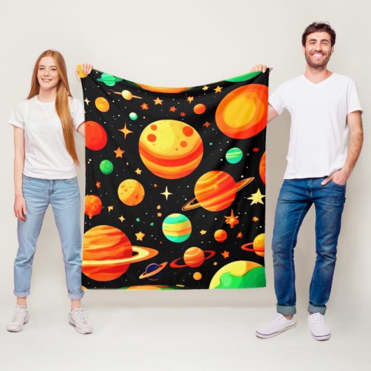 温かい色調の宇宙マンガアート フリースブランケット (インサイチュ)