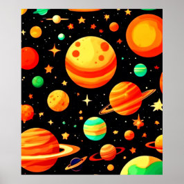 温かい色調の宇宙マンガアート ポスター
