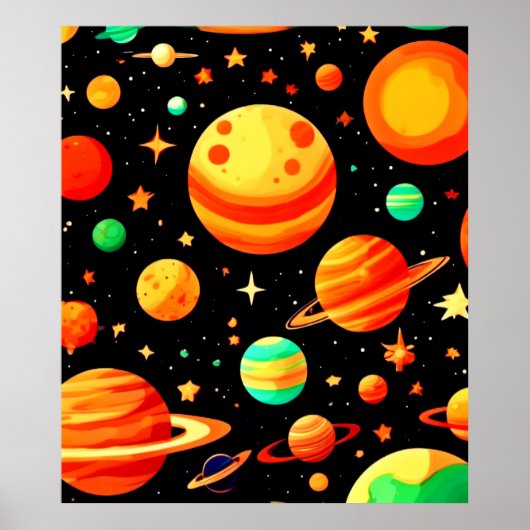 温かい色調の宇宙マンガアート ポスター (正面)