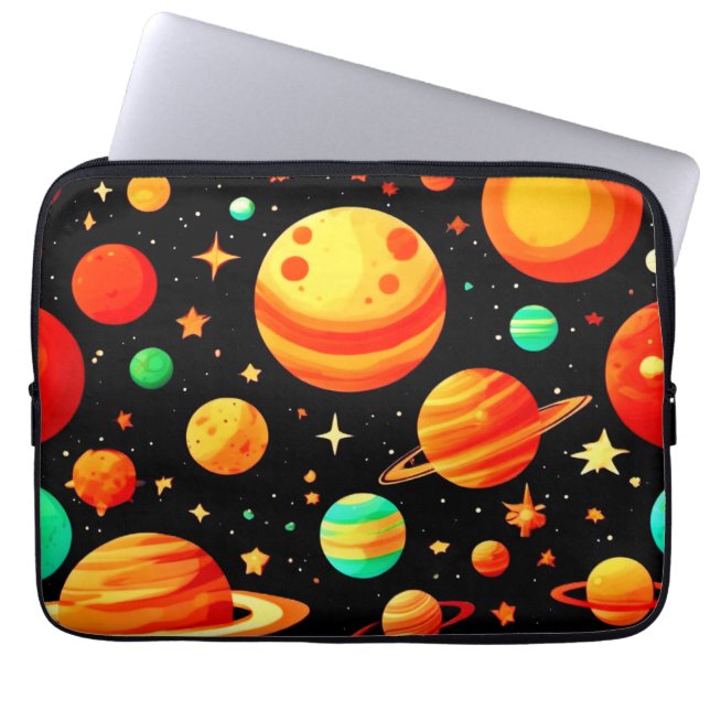 温かい色調の宇宙マンガアート ラップトップスリーブ (正面)