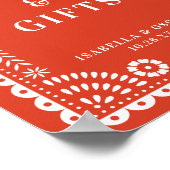 温かい赤いパペルピカドウェディングレセプションサイン ポスター (角)