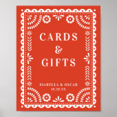 温かい赤いパペルピカドウェディングレセプションサイン ポスター (正面)