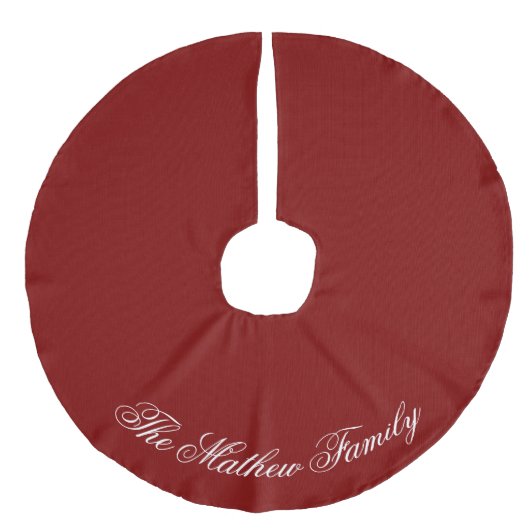 温かい赤のカスタムネームホリデーツリースカートデコレーション フェイクリネンツリースカート (正面)