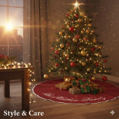 温かい赤のカスタムネームホリデーツリースカートデコレーション フェイクリネンツリースカート