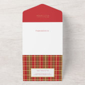 温かい農村風の赤と金のチェック柄の写真 オールインワン招待状 (外側)