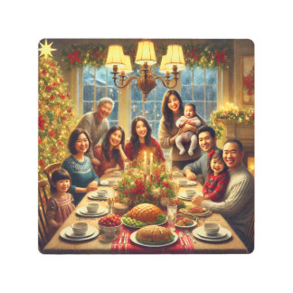 「温かい集まり：クリスマスお祝い」 メタルプリント