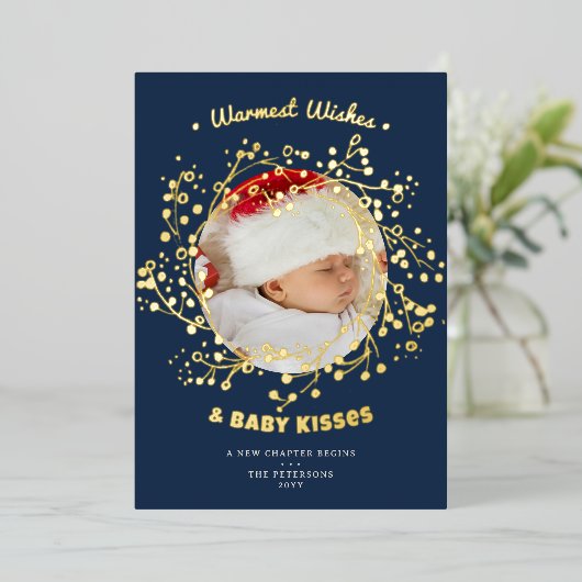 温かい願いとキスのファンシーなベビー発表 箔シーズンカード (立ち正面)