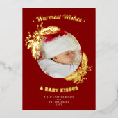 温かい願いと赤ちゃんのキス エレガントな2つのホリデー写真 箔シーズンカード (正面)