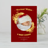 温かい願いと赤ちゃんのキス エレガントな2つのホリデー写真 箔シーズンカード (立ち正面)