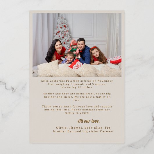 温かい願いと赤ちゃんのキス エレガントな2つのホリデー写真 箔シーズンカード (裏面)