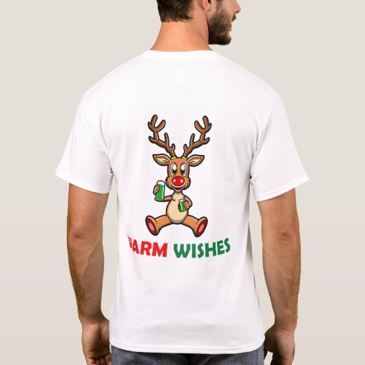 温かい願いをかわいいトナカイ Tシャツ (裏面)