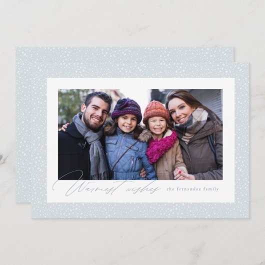 温かい願いを込めたシンプルな雪のフレームの写真1枚 シーズンカード (正面/裏面)