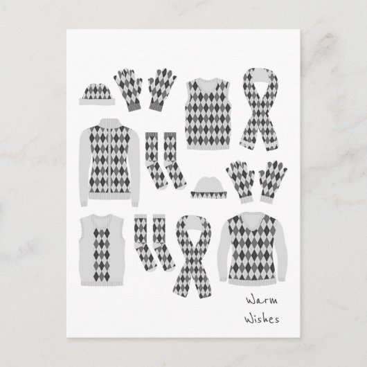 温かい願いパタアーガイルーン項目はがき – 灰色 ポストカード (正面)