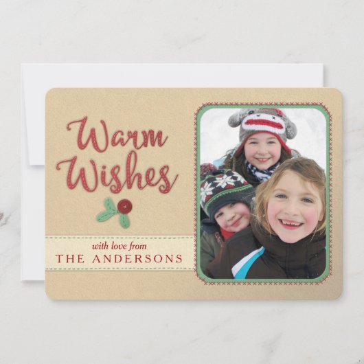 温かい願いフェイク/感じ刺しゅうされたクリスマスカード (正面)