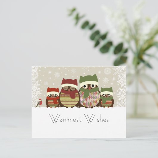 温かい願いフクロウ家族はがき シーズンポストカード (スタンド正面)