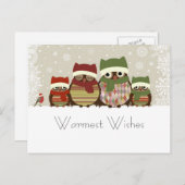 温かい願いフクロウ家族はがき シーズンポストカード (正面/裏面)