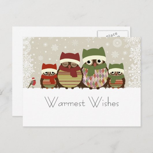 温かい願いフクロウ家族はがき シーズンポストカード (正面/裏面)