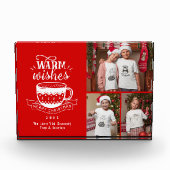 温かい願いホットカップココアレッドホワイトフォトコラージュ フォトブロック (正面)