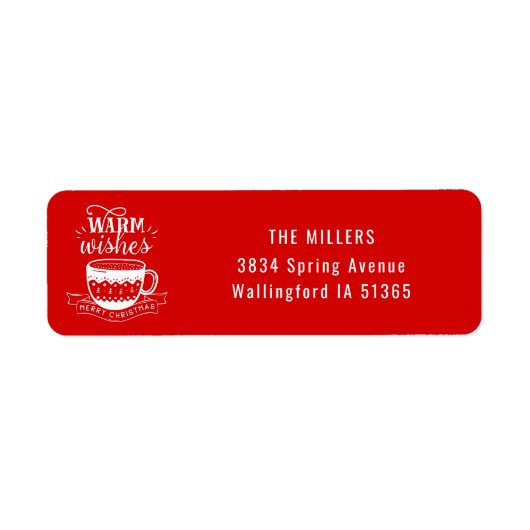 温かい願いホットカップコーヒーココアレッド白ラベル ラベル (正面)