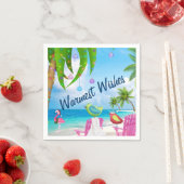 温かい願い可愛い鳥のビーチクリスマスパーティー スタンダードカクテルナプキン (インサイチュ)