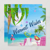 温かい願い可愛い鳥の熱帯ビーチクリスマス シーズンカード (正面/裏面)