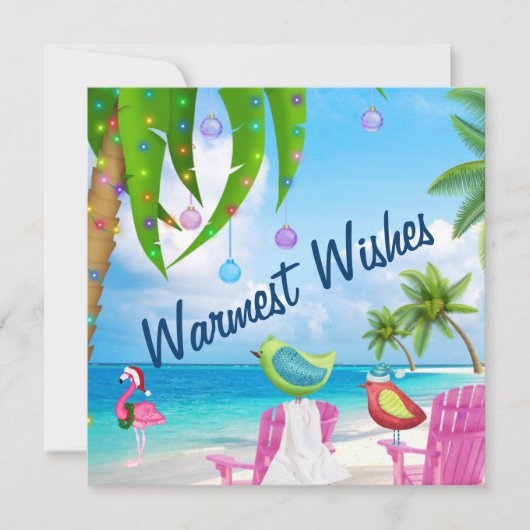 温かい願い可愛い鳥の熱帯ビーチクリスマス シーズンカード (正面)