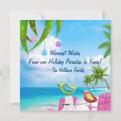 温かい願い可愛い鳥の熱帯ビーチクリスマス シーズンカード (裏面)