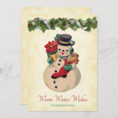 温かい願い - ヴィンテージ雪だるま フラットホリデーカード シーズンカード (正面/裏面)
