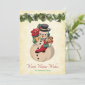 温かい願い - ヴィンテージ雪だるま フラットホリデーカード シーズンカード (スタンド正面)