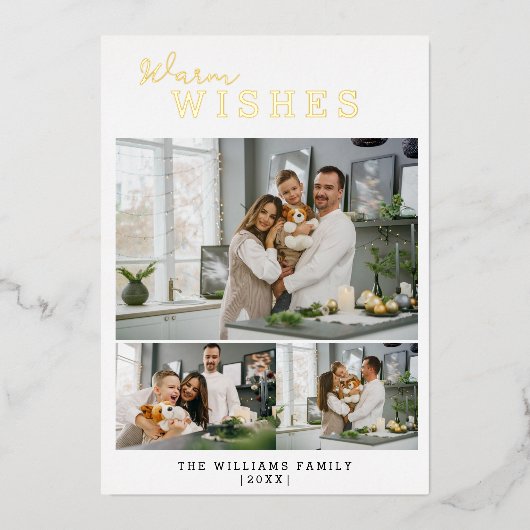 温かい願い 3枚の写真のコラージュ 箔シーズンカード (正面)