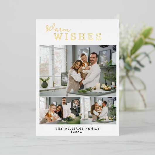 温かい願い 3枚の写真のコラージュ 箔シーズンカード (立ち正面)