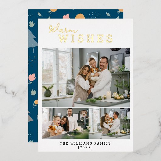 温かい願い 3枚の写真のコラージュ 箔シーズンカード (正面/裏面)