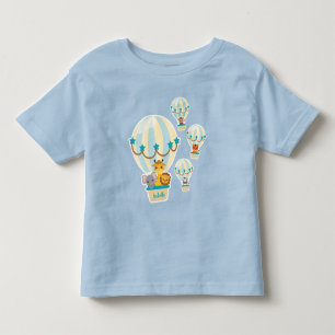 温かい風船に飛んでいる入ったかわいいジャングルの動物たち トドラーTシャツ