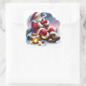 温かい飲み物を楽しむサンタクロース スクエアシール (バッグ)